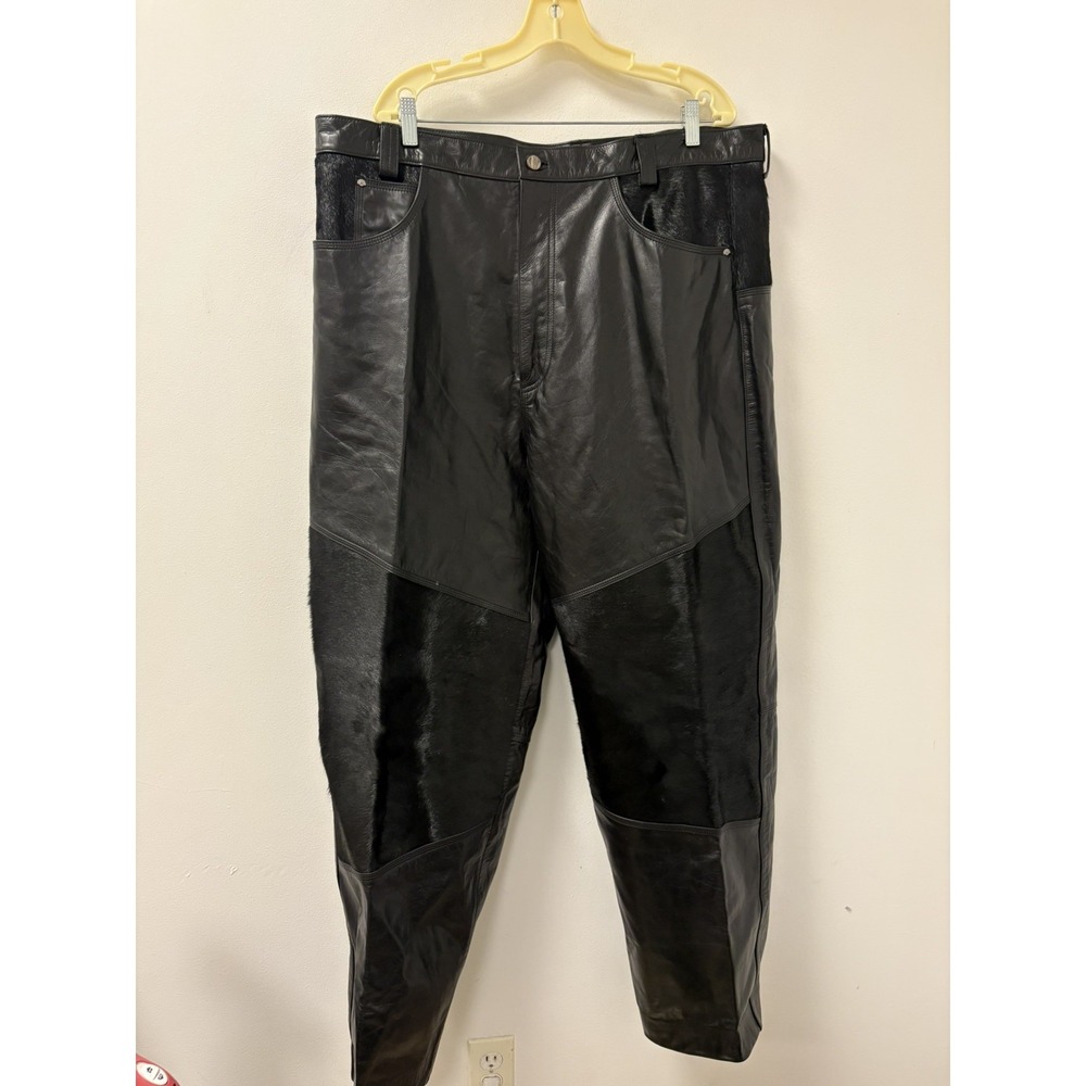 Vintage Davoucci 1990 Black Leather With Calf Hair Patches Pants Sz 44